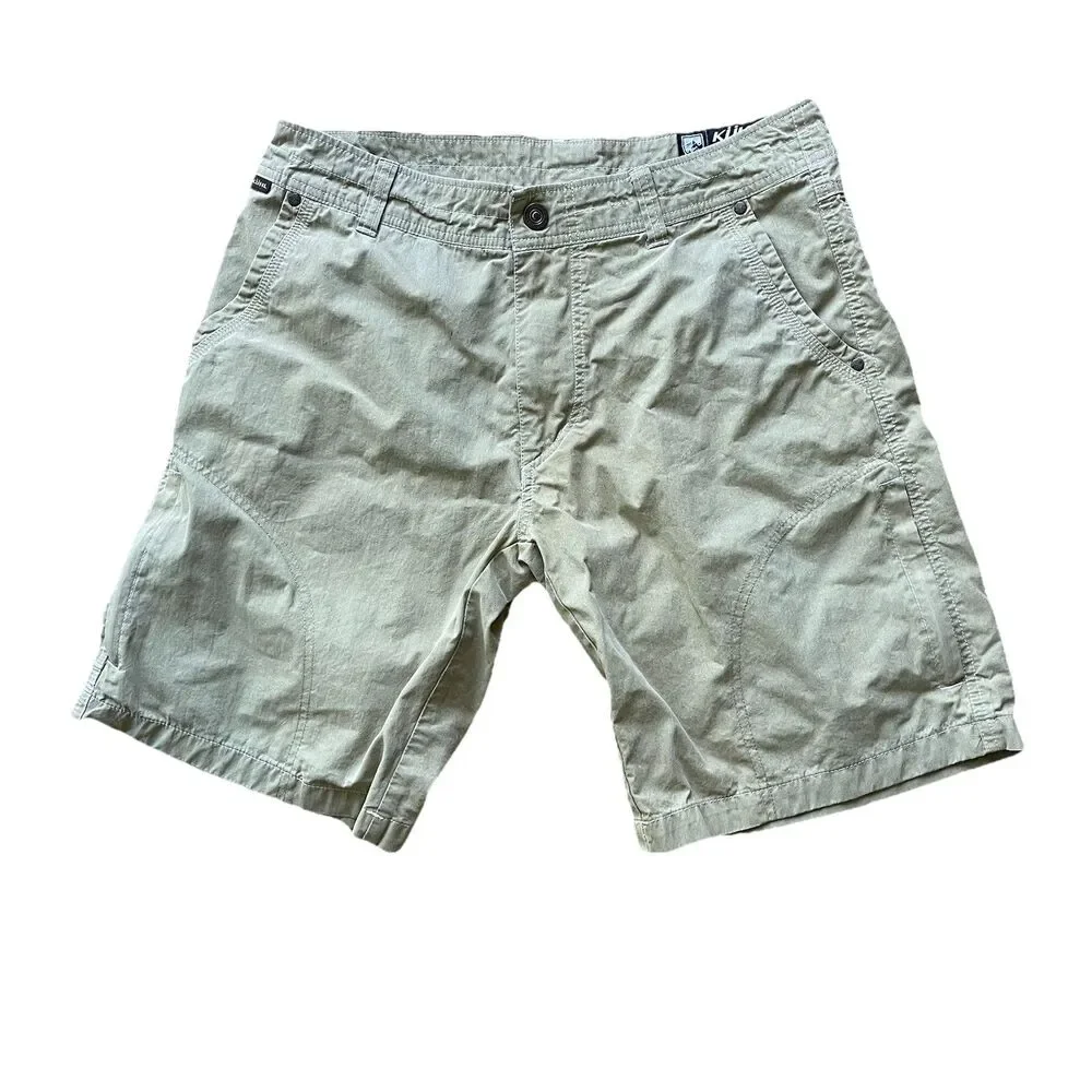 Kuhl Men’s Shorts Size 32 Vintage Patina Dye Tan Beige Hiking Camping Cargo Work - Picture 1 of 12